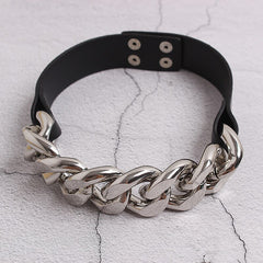 Women Black Pu Leather Metal Chain Stitch Necklace New Temperament Fashion Tide All-match Spring Autumn voguable