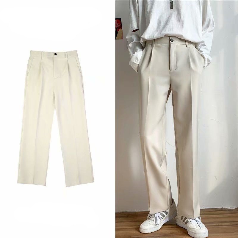 Voguable Ice Silk Men Suit Pants Loose Loose Drape Straight Leg Trousers for Men Thin Wide-leg Casual Ninth Pants Japanese Streetwear voguable
