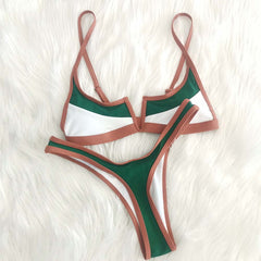 Voguable Vintage Retro Bikini Patchwork Swimsuit Thong Brazilian Sexy Swimwear Female 2021 New Summer Micro V-bar Green Bathing Suits voguable