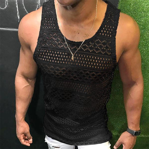 Voguable Men Tank Tops Hollow Out Sleeveless Shirts Summer Fashion Mens Clothing Slim Fit Gym Clothes Workout Vest Top Fashion 2022 voguable