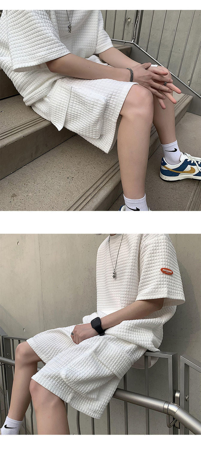 Voguable  Men Short Sleeve Tee Oversized T-shirts Men's Sets Male Chic Casual Clothing Summer Cargo Shorts Set Two Piece Loose Tracksuit voguable