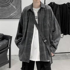Voguable  Long Sleeve Plaid Shirt Men's casual Shirt high quality shirts men clothing japanese streetwear fashion The new listing 2021 voguable