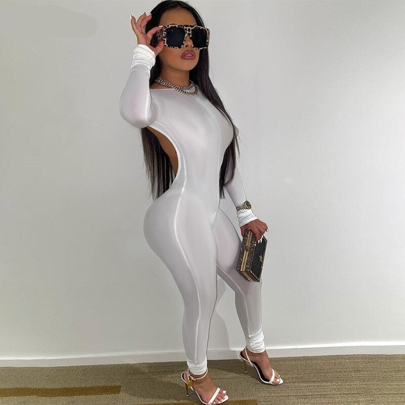 Voguable Long Sleeve Solid Backless Skinny Bodycon Jumpsuit Autumn Summer Women Fashion Sexy Streetwear Casual Romper voguable
