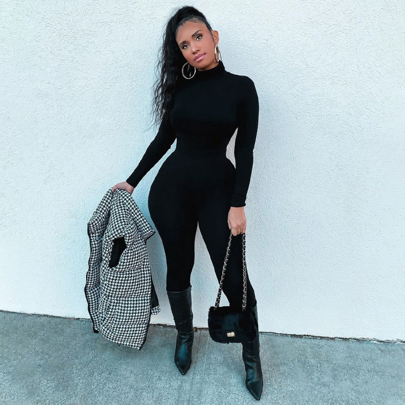 Voguable spring outfits 2022 Long Sleeve Solid Turtleneck Skinny Bodycon Jumpsuit Autumn Winter Women Fashion Streetwear Casual Romper voguable
