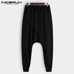 INCERUN 2022 Men Harem Pants Elastic Waist Streetwear Drop-crotch Trousers Men Baggy Fashion Punk Style Joggers Casual Pants 5XL voguable