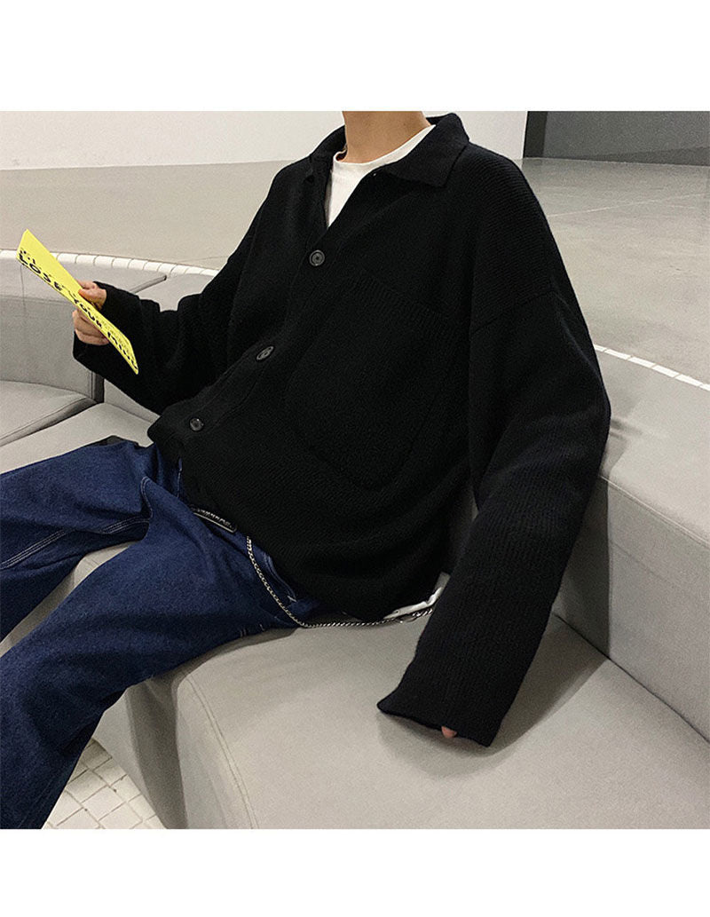 Voguable Oversize Cardigan Men Thick Ins Autumn and Winter Retro Loose Casual Button Solid Color Couple Knit Mens Cardigan Sweater Coat voguable