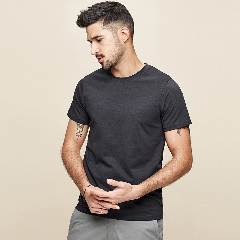 Summer New  Cool T-shirt Short Sleeve Men Fashion Solid Elastic Tshirts Basic O-neck White Running Top Slim voguable