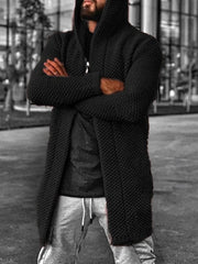 Voguable Sweater Cardigan Men Mid Length Hooded Cardigans Spring Autumn Mens Clothes Lightweight Knit Jacket Plus Size Sweaters Knitwear voguable