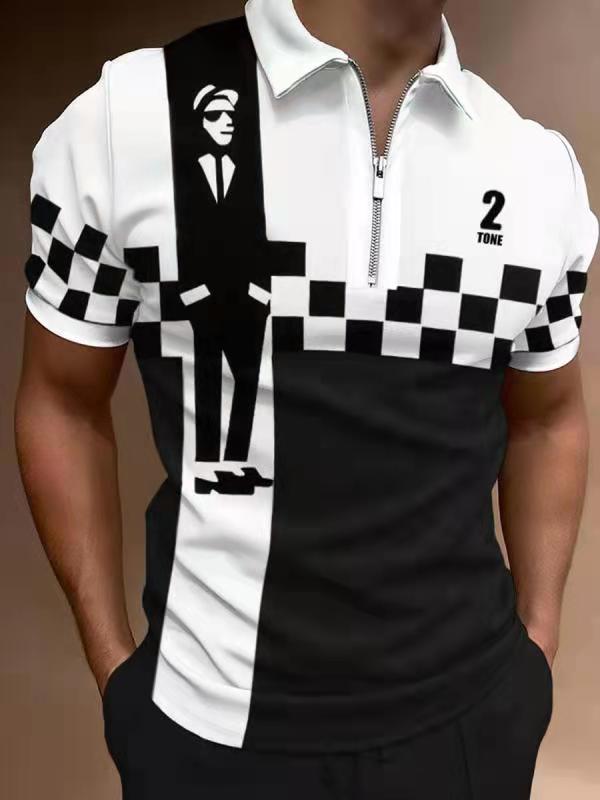 Voguable 2021Men Tshirts  Stripe Short Sleeve Polo Shirts Streetwear Mens Clothing Slim Zipper Neck Turn Down Collar Graphic T Shirt Tops voguable