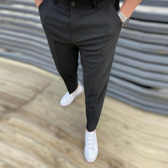 Voguable Autumn Casual Business Men Solid Pants Fashion Slim Fit Long Trouser For Men's Mid Waist Buttoned Design Pants Spring Streetwear voguable