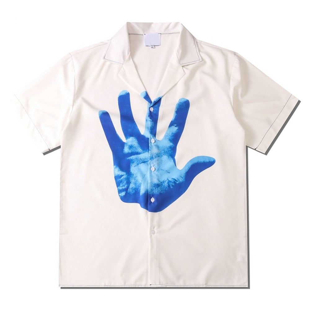 voguable   Hand Printed Hawaiian Shirt Men Summer White Polo Shirt Street Fashion Shirts for Man voguable