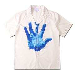 voguable   Hand Printed Hawaiian Shirt Men Summer White Polo Shirt Street Fashion Shirts for Man voguable