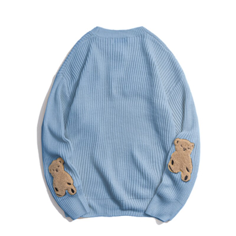 Voguable Patch Bear Knitted Sweaters Harajuku Sweater Cartoon  Pullover Men 2020 Winter Retro Oversized Unisex Couple Streetwear voguable