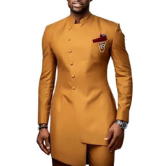 Voguable Brown Jodhpuri Suit with Stand Collar 2 Piece Formal Wedding Groom Tuxedo Male Fashion Jacket Pants New Arrival voguable