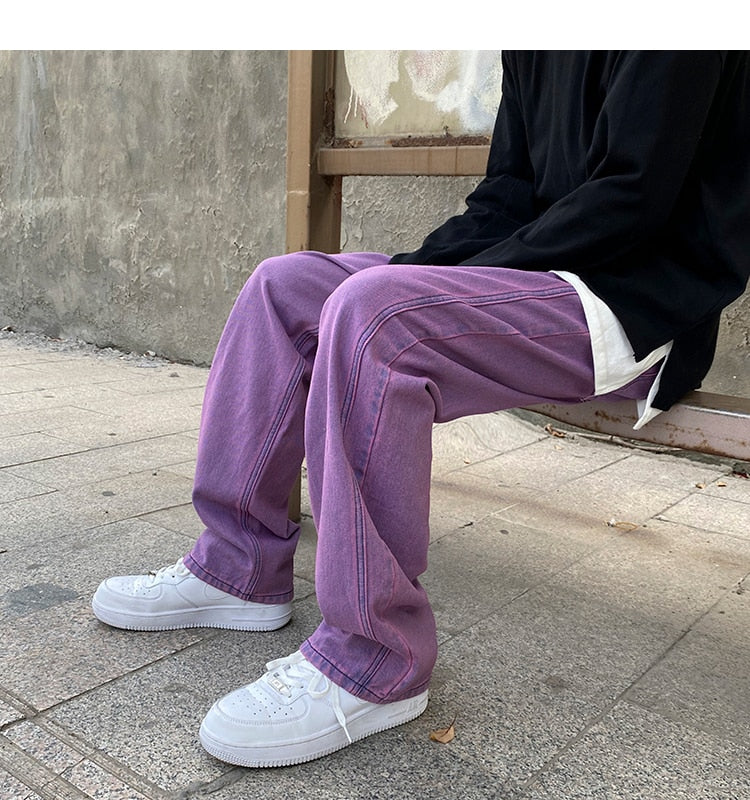 Voguable Men Korean Fashions Purple Jeans Pants Japanese Streetwear Denim Baggy Wide Leg Loose Trousers Plus Size 3XL voguable