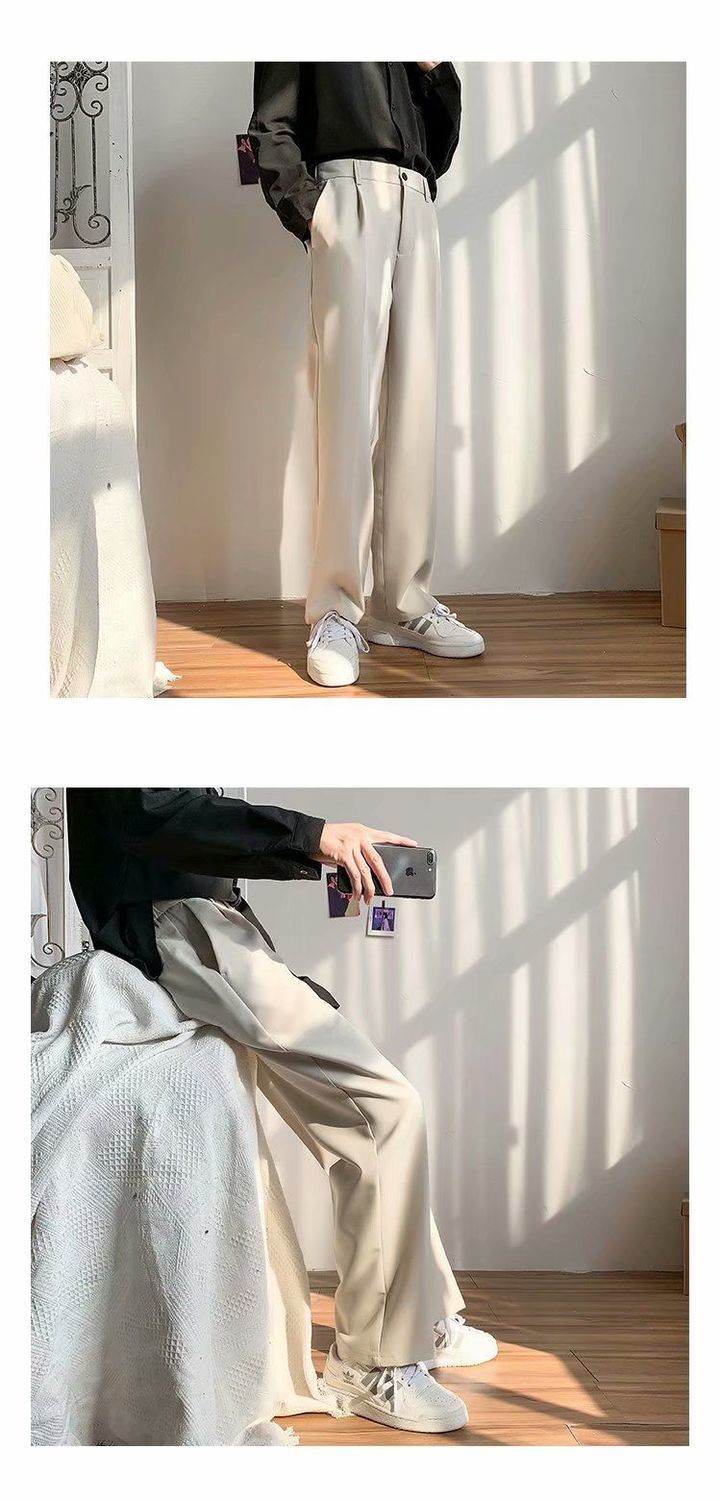 Voguable Ice Silk Men Suit Pants Loose Loose Drape Straight Leg Trousers for Men Thin Wide-leg Casual Ninth Pants Japanese Streetwear voguable