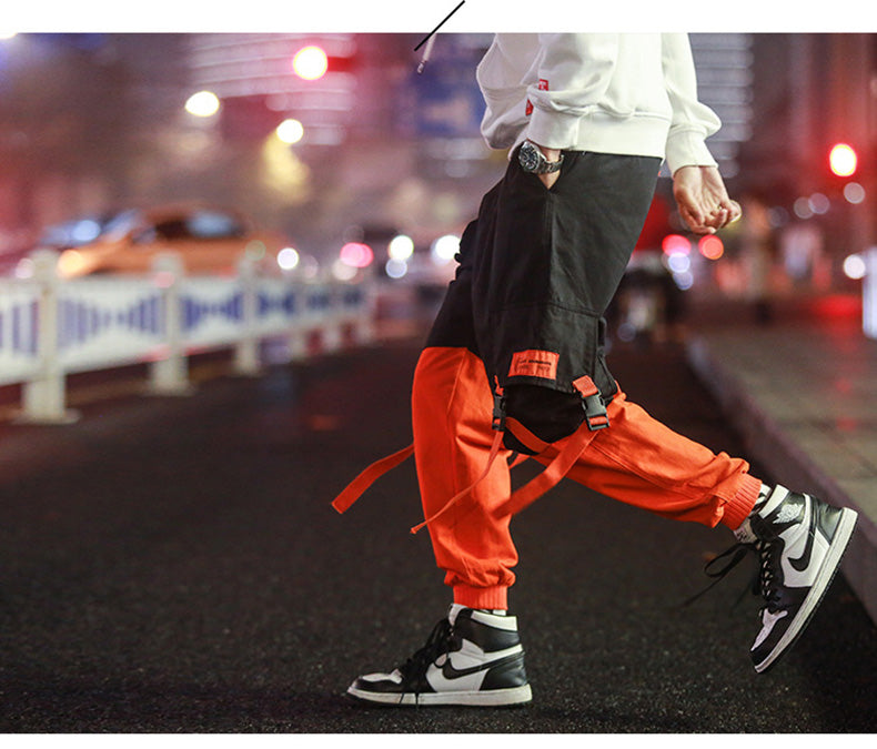 Voguable  Korean Style Men Pants Personality Mixed Color Splice Wide Leg Pants Stylish Streetwear Techwear Jogger Mens Hip Hop Clothing voguable