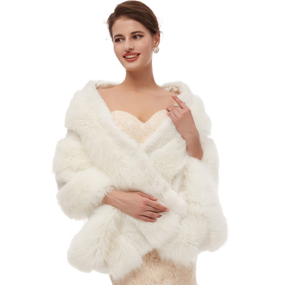 Wedding Bolero Winter Bridal Shrug Faux Fur Shawls Women Wraps Jacket Party Coat Shawl White Cape Faux Fur Coat Fur Robe voguable