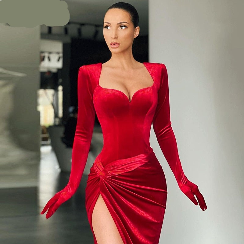 Voguabl Long Sleeve With Gloves Slash Neck Satin Sexy Maxi Dress 2021 Autumn Winter Women Solid Party Elegant Streetwear Outfit voguable
