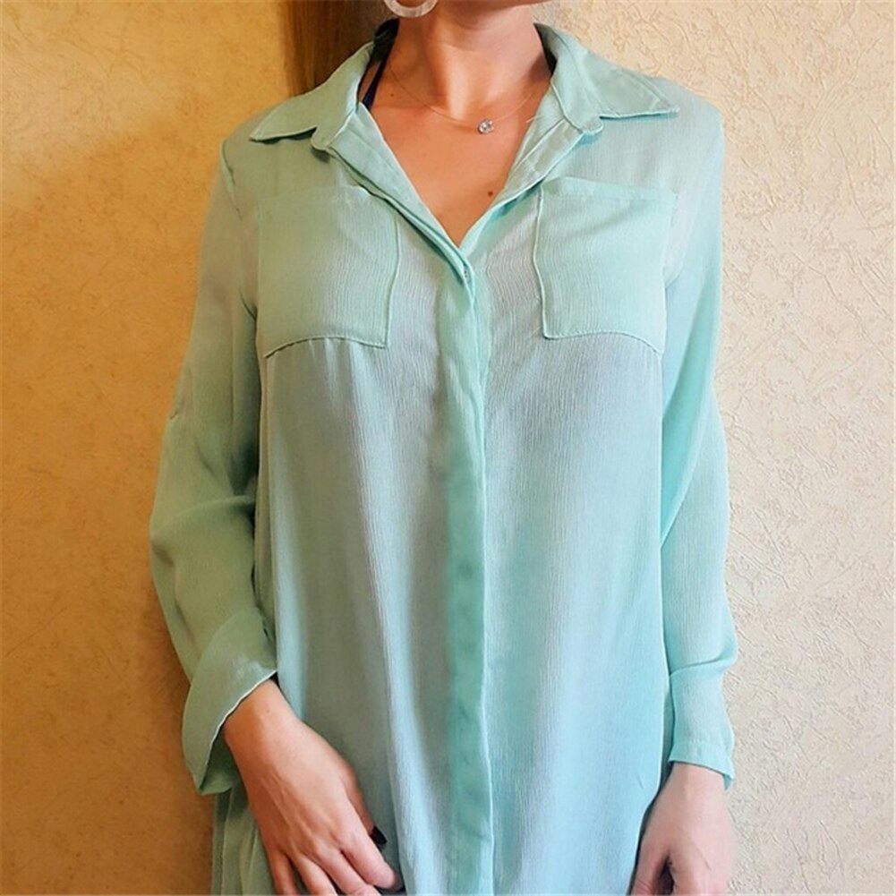 Voguable  Summer Sexy Women Beach See-through Sundress Long Sleeve Shirt Dress Bikini Cover-Ups Lady Swimwear Cover-Ups Beachwear voguable