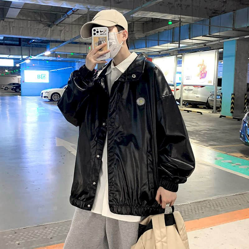 Voguable Leather jacket male handsome bomb street motorcycle clothing spring autumn loose jacket Korean baseball uniform casual jacket voguable