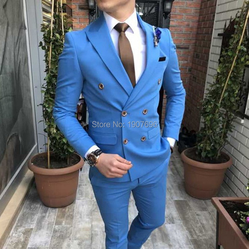 Voguable Double Breasted Slim fit Men Suits 2 piece Army Green Wedding Groom Tuxedos for Prom 2020 Man Fashion Clothes Set Jacket Pants voguable