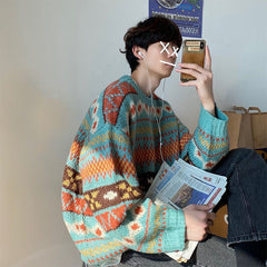 Voguable Men's Knitted Vintage Graphic Sweater with Pattern Brown Blue Pullovers Sweaters and Jumpers Korean Streetwear Harajuku voguable