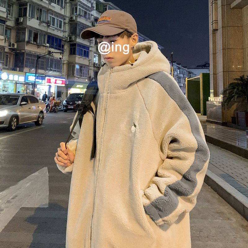 Voguable Hong Kong style cotton coat jacket lamb plush men's winter Korean version of the loose trend cotton coat male youth cotton coat voguable