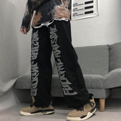 Voguable Casual gothic punk pants men clothes bottom Korean wild loose wide-leg elastic waist dark letter print sports trousers streetwea voguable