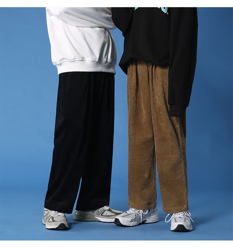 Autumn/winter Corduroy Pants Men's Fashion Casual Pants Men Streetwear Loose Hip-hop Straight Wide-leg Pants Mens Trousers M-3XL voguable