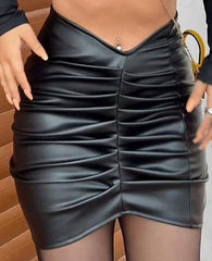 Voguable  Pu Leather High Waist Folds Zipper Sexy Mini Skirt 2022 New Fashion Women Elegant Streetwear Party Clothings Y2K voguable