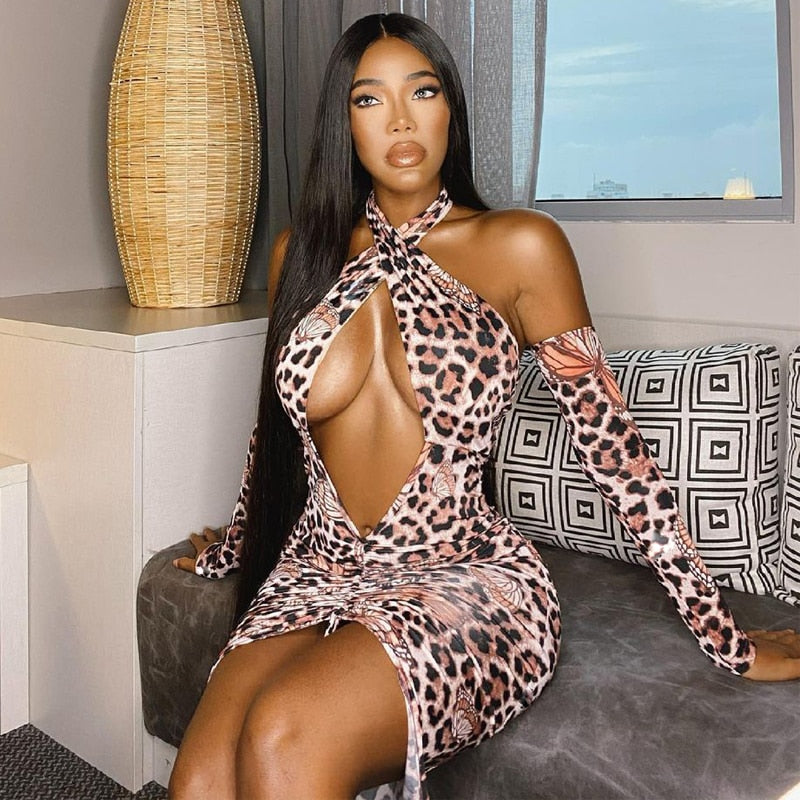 Voguable spring outfits 2022  Long Removable Sleeves Backless Butterfly Print Hollow Out Sexy Dress Summer Fall Women Fashion Streetwear Y2K voguable