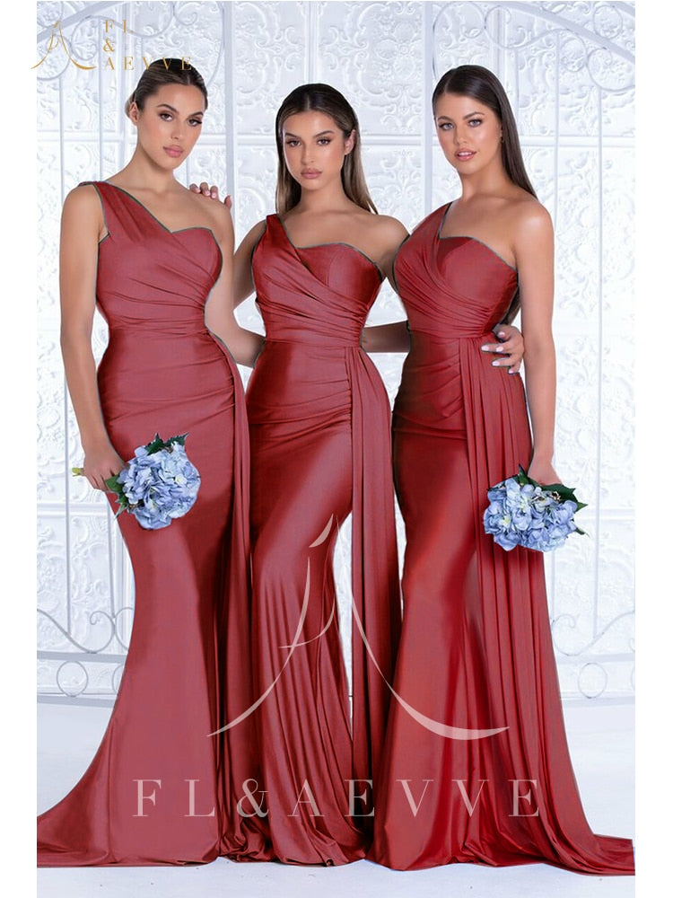 Mermaid Dress Bridesmaid Dresses One Shoulder Dresses for Women 2022 Elegant Wedding Elastic Satin Party Bridesmaids Woman Gowns voguable