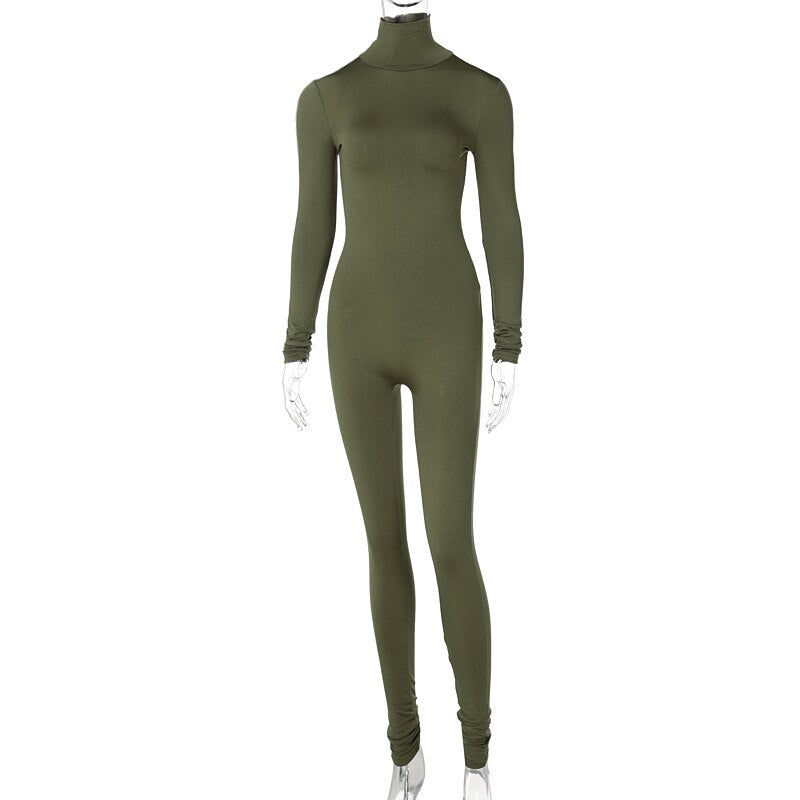 Voguable spring outfits 2022 Long Sleeve Solid Turtleneck Skinny Bodycon Jumpsuit Autumn Winter Women Fashion Streetwear Casual Romper voguable