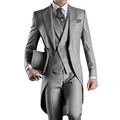 Voguable Gray Wedding Men Tail Coat 3 Piece Groom Tuxedo for Formal Prom Male Suits Fashion Set Jacket with Pants Vest voguable