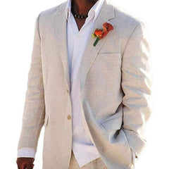 Voguable Beige Linen Men's Suits for Summer Beach Wedding 2 Piece Italian Coat Set Jacket with Pants Bespoke Groom Tuxedos Male Fashion voguable