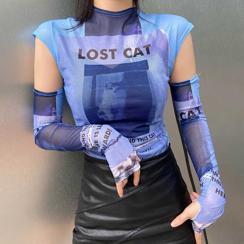 Y2K Slim Bodycon Tops Summer Fashion Women Printing T-Shirt Long Oversleeve Party Club Outfit Casual Streetwear voguable