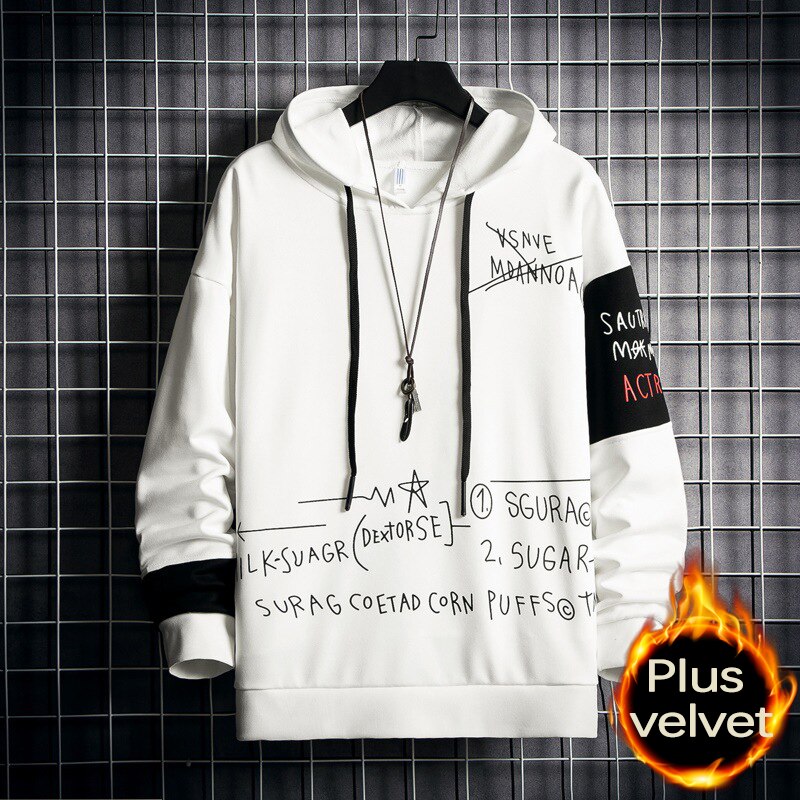 Voguable Oversized Hoodie White Crewneck Hooded Sweatshirt for Men Harajuku Hoodies Men Plus Velvet Autumn Korean Streetwear voguable