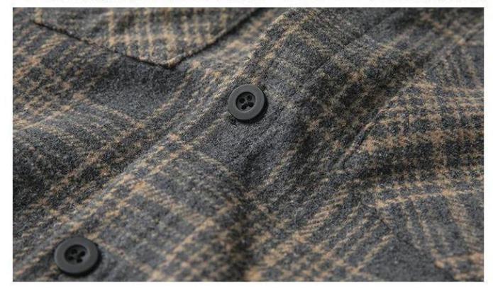 Voguable Japanese Fashion Retro Woolen Tooling Plaid Shirt for Men Cotton Turn-down Collar Buttons Long Sleeve Loose Casual Harajuku voguable