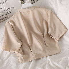 Voguable  Shirts Women Notched Crop Top Simple New Summer Ladies All-match Chic Elegant Ulzzang Harajuku Fashion Solid Chiffon Design Slim voguable