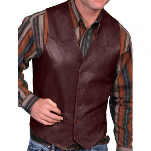 European Style Men's Vest Fashion Retro Casual Solid Color V-neck Single-breasted Western Sleeveless Men Waistcoat Suit Vest voguable