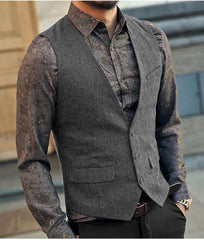 Voguable Men's Vest Suit Boutique Wool Tweed Slim Fit Leisure Cotton Male Gentleman Beckham Business Waistcoat For Wedding Groomsmen voguable