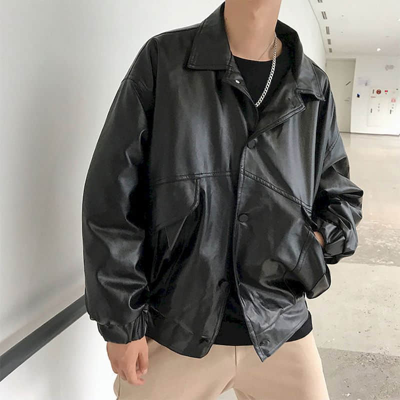 Voguable Leather jacket male handsome bomb street motorcycle clothing spring autumn loose jacket Korean baseball uniform casual jacket voguable