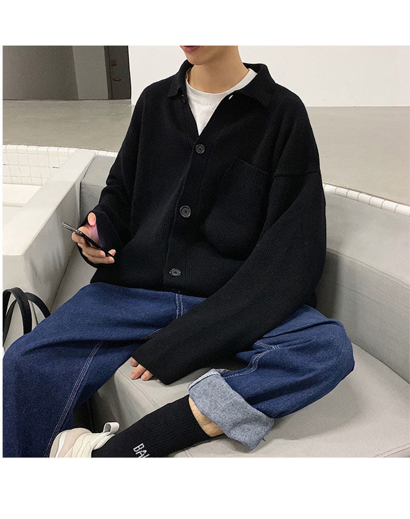 Voguable Oversize Cardigan Men Thick Ins Autumn and Winter Retro Loose Casual Button Solid Color Couple Knit Mens Cardigan Sweater Coat voguable