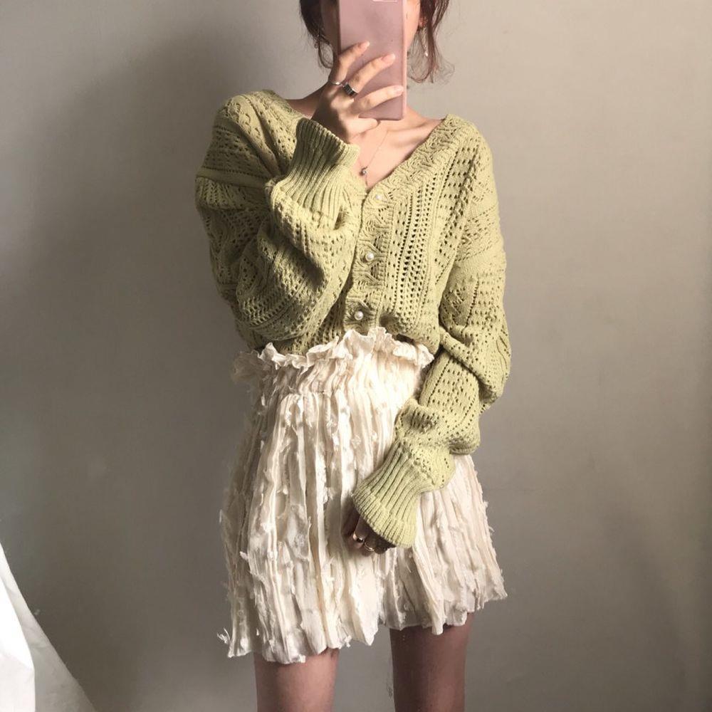 Voguable  Cropped Cardigan Women Spring Chic Hollow Out Elegant V-Neck Korean Vintage Femme Jumper White Sweet Girls Pearls Lady Knitwear voguable