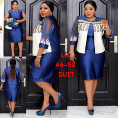 Voguable  4XL 5XL Africa Plus Size Women's Dress 2 Piece Sets Spring Autumn New Round Neck 3/4 Sleeve Pleated Dress Large Size Clothes voguable