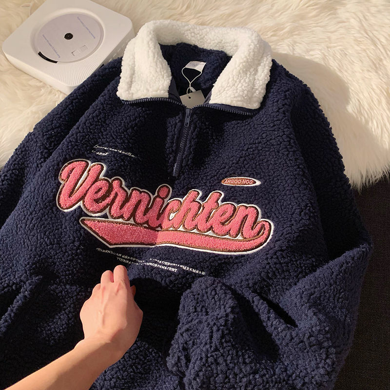 Voguable New Vintage Punk Style Streetwear Chic V-neck Letter Embroidery Sweatshirt Women Baseball Oversized Harajuku lambswool coats ins voguable