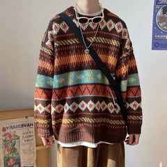 Voguable Men's Knitted Vintage Graphic Sweater with Pattern Brown Blue Pullovers Sweaters and Jumpers Korean Streetwear Harajuku voguable