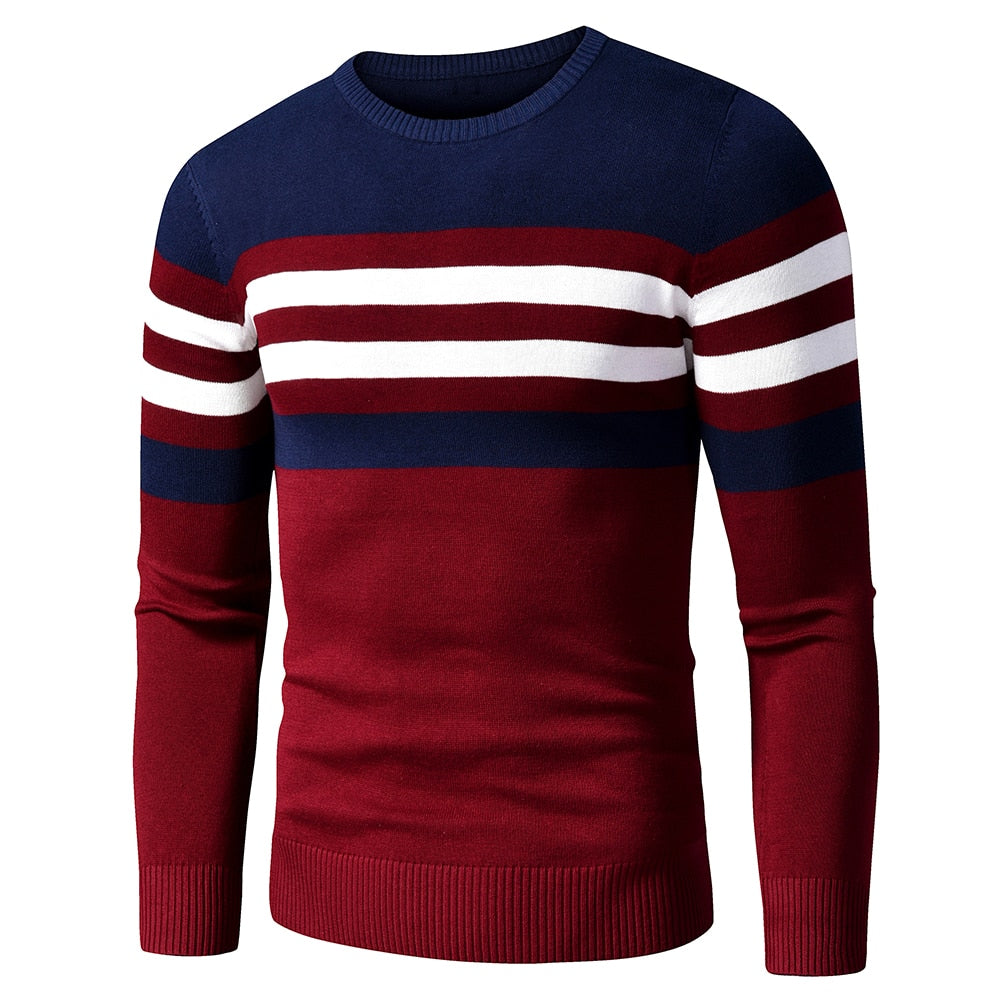Voguable 4XL Men Autumn New Casual Striped Thick Fleece Cotton Sweater Pullovers Men Outfit Fashion Vintage O-Neck Coat Sweater Men voguable