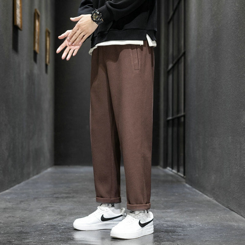 Voguable  Autumn Winter Woolen Men's Harem Pants 2022 Harajuku Thicken Man Casual Straight Pants  Elastic Waist Male Trousers voguable